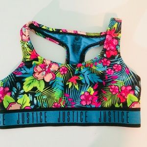 This is a tropical canvas sports bra/swim suit